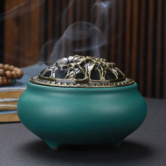 Ceramic Incense Burner, with Copper Lid, and Antique Alloy Wire