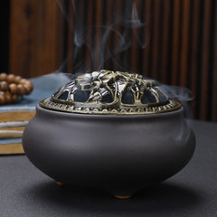 Ceramic Incense Burner, with Copper Lid, and Antique Alloy Wire
