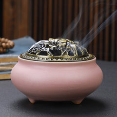 Ceramic Incense Burner, with Copper Lid, and Antique Alloy Wire