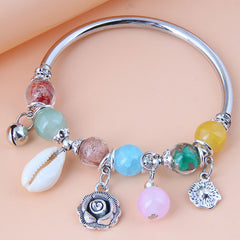 Evil Eye Bracelet, Rose Shell Crystal String Beads