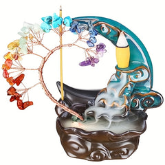 Quemador de incienso de cerámica para el hogar, adorno de árbol de la suerte de cristal, quemador de incienso de reflujo, decoración del hogar