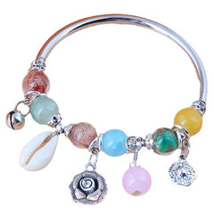Evil Eye Bracelet, Rose Shell Crystal String Beads