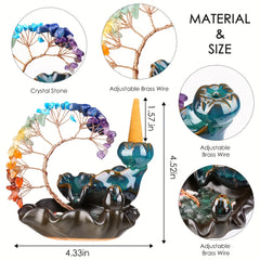 Un quemador de incienso de cerámica con 7 árboles de dinero de cristal de agua fluyente, adecuado para meditación de yoga y decoración del hogar.