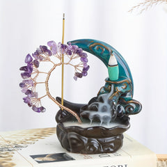 Quemador de incienso de cerámica para el hogar, adorno de árbol de la suerte de cristal, quemador de incienso de reflujo, decoración del hogar