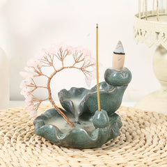 A Ceramic Incense Burner with 7 Flowing Water Crystal Money Trees, Suitable for Yoga Meditation And Home Decoration.
