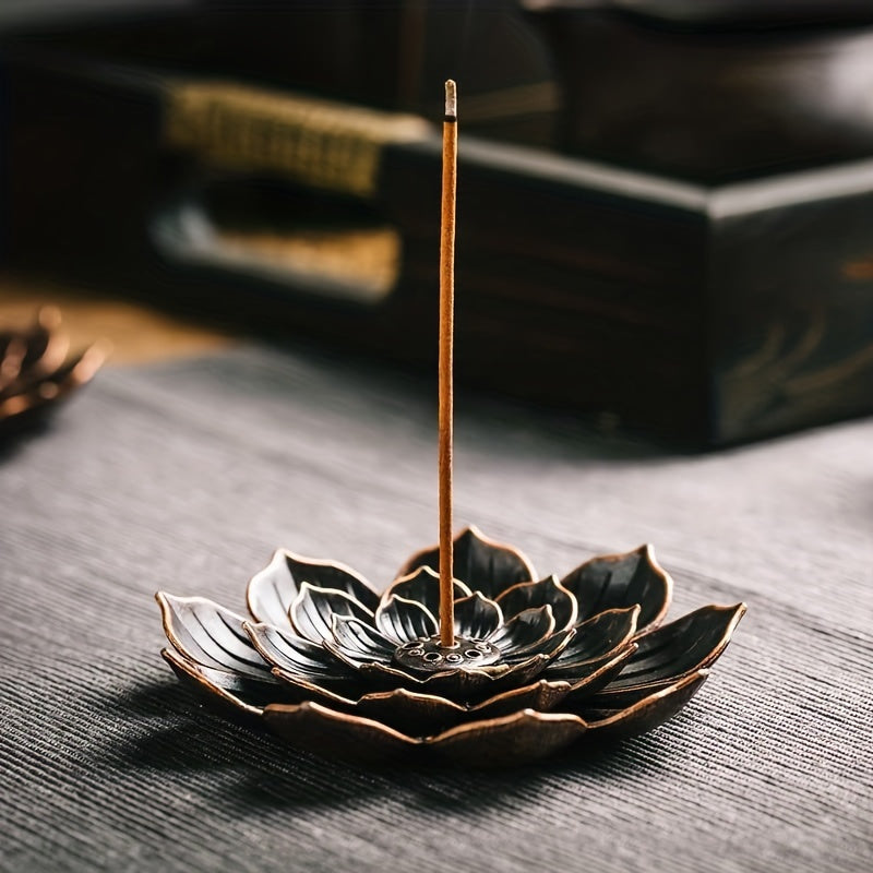 1pc Brass Lotus Perforated Incense Burner Aroma Diffuser With Detachable Ashtray, Incense Burner, Incense Stick Holder, Brass Lotus Incense Stick Holder And Detachable Ashtray, European Classic Romance, Dinner, Candle Home De