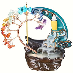 1pc Ceramic Home Incense Burner Ornament, Crystal Lucky Tree Shake Money Tree Backflow Incense Burner, Home Decor