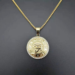Ancient Egyptian Eye of Horus Titanium Steel Diamond Pendant