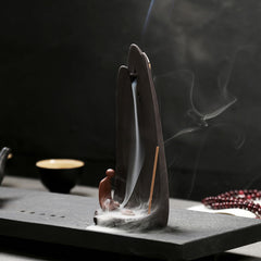 1pc Zen Meditation Ceramic Waterfall Incense Burner - Backflow Cone & Stick Holder with Tranquil Mountain Design, Unscented Home Decor Accent for Tea Lovers, Incense Holder | Serene Home Decor | Smooth Textured Finish, Incens