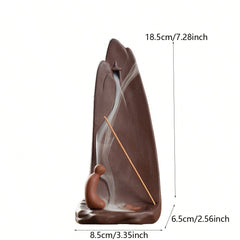 1pc Zen Meditation Ceramic Waterfall Incense Burner - Backflow Cone & Stick Holder with Tranquil Mountain Design, Unscented Home Decor Accent for Tea Lovers, Incense Holder | Serene Home Decor | Smooth Textured Finish, Incens