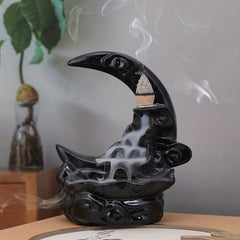 Handcrafted Resin Moon Backflow Incense Burner with Waterfall Feature - Includes Aromatherapy Cones for Yoga & Home Decor, Perfect for Halloween, Christmas, Easter, Thanksgiving