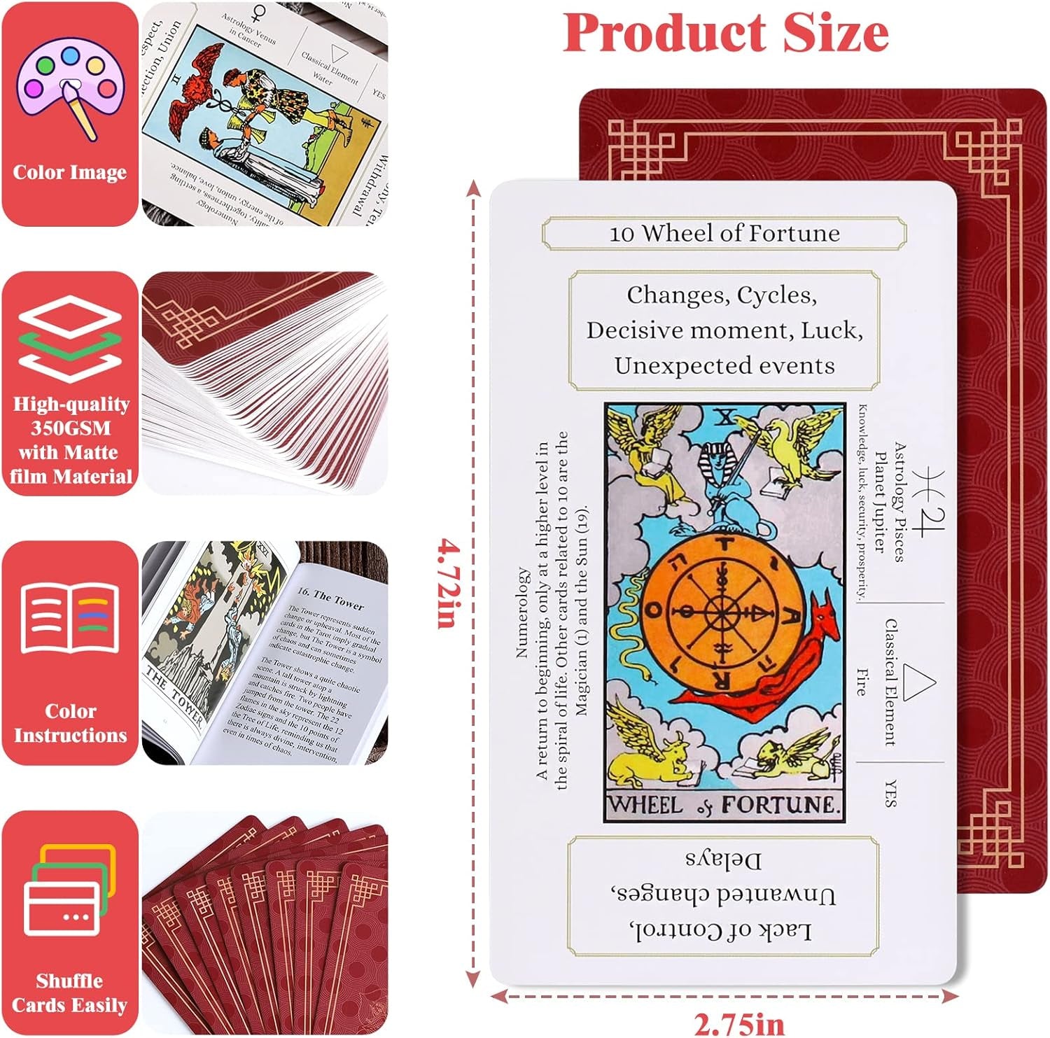 Erbacan Beginner Tarot Cards Deck with Meanings on Them-Tarrot Deck with Guidebo