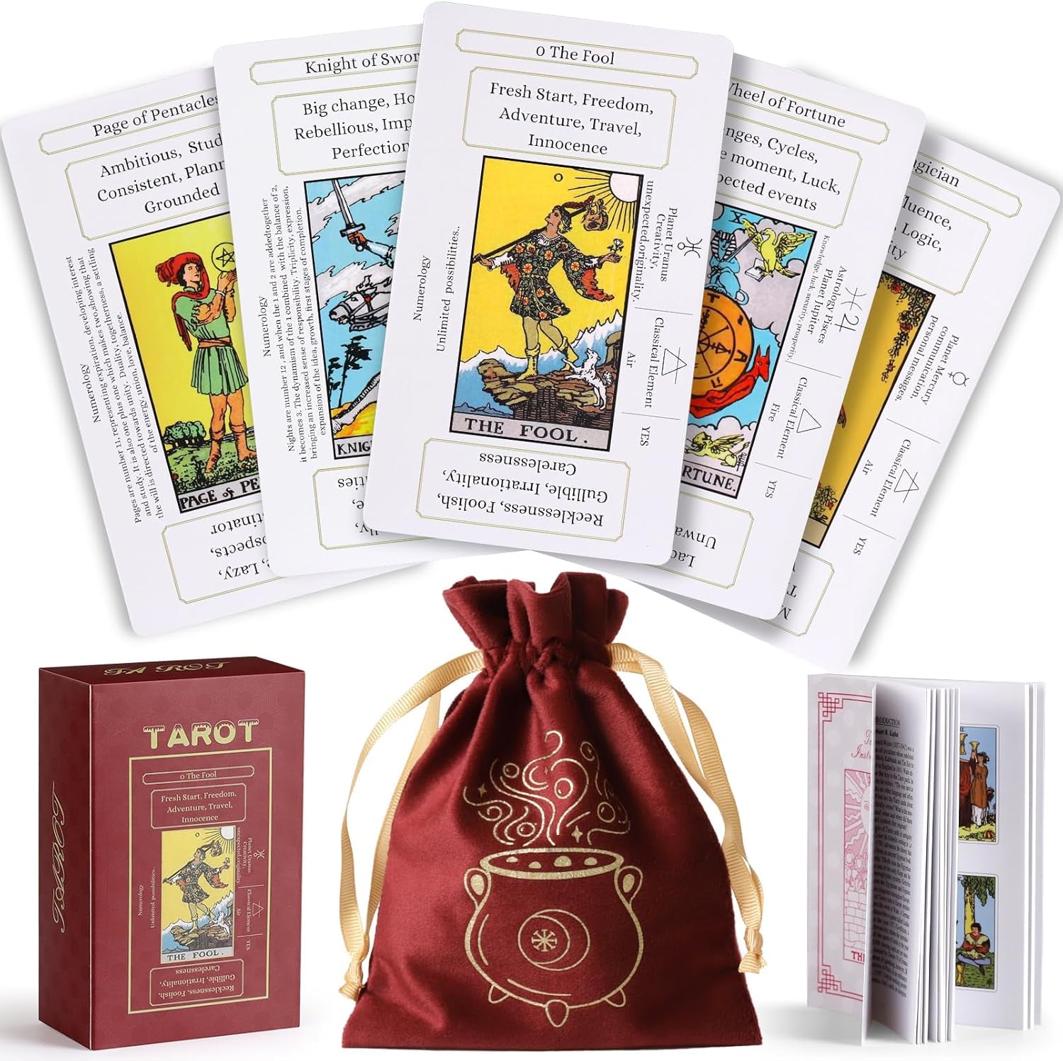 Erbacan Beginner Tarot Cards Deck with Meanings on Them-Tarrot Deck with Guidebo