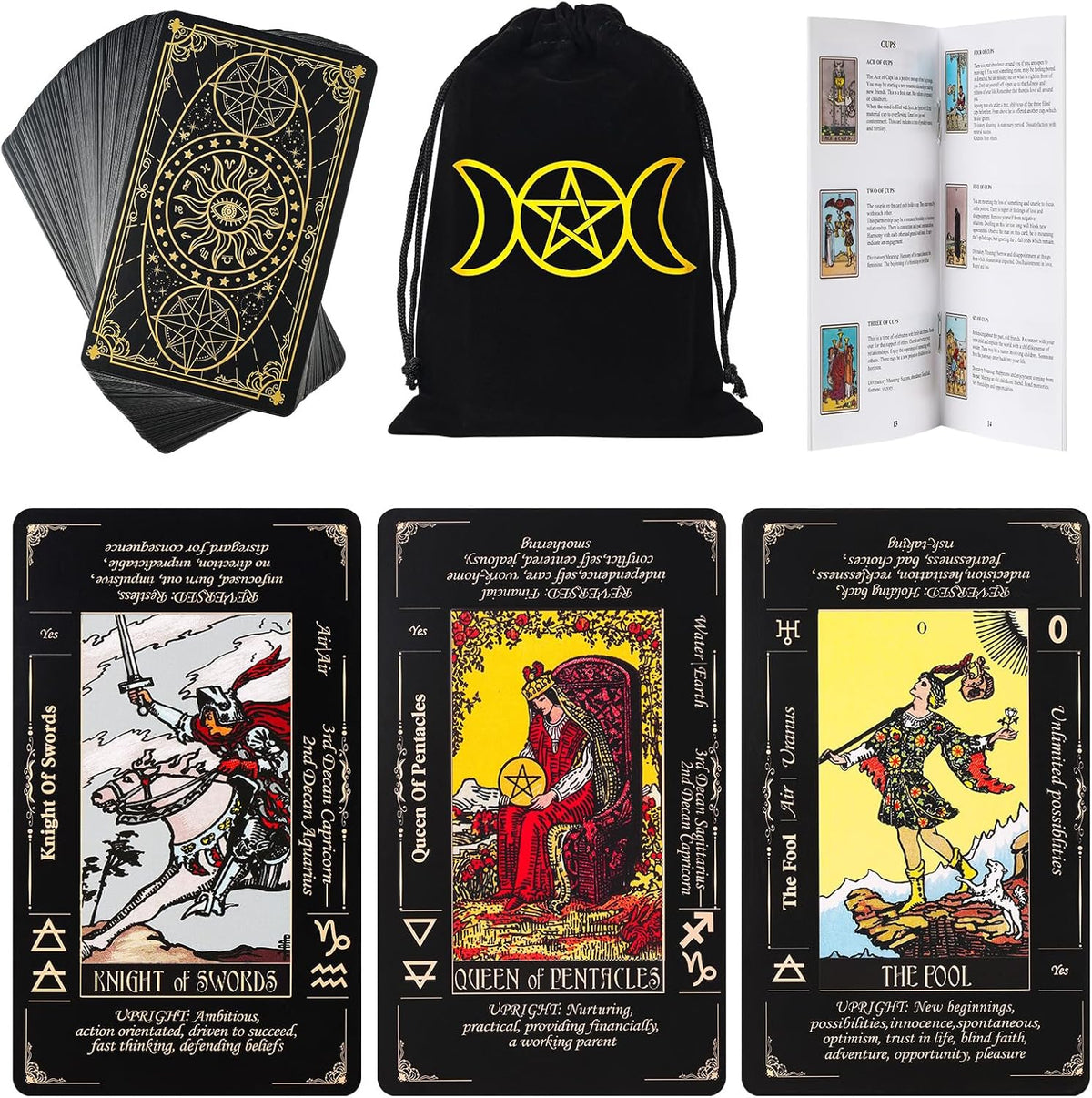 Tarot Cards with Guide Book & Linen Carry Bag, 78 Classic Original Tarot Cards D