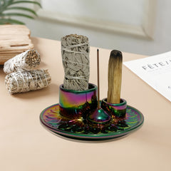 1pc Candle Holder, Electroplated Color Incense Burner Holder Ceramic Burner, Palo Santo Holder, Sage Holder For Burning, Incense Holder For Sticks, Multifunctional Aromatherapy Burner Incense Burner