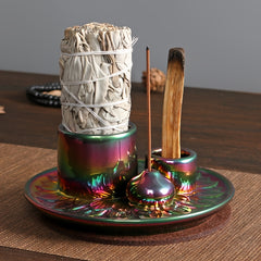 1pc Candle Holder, Electroplated Color Incense Burner Holder Ceramic Burner, Palo Santo Holder, Sage Holder For Burning, Incense Holder For Sticks, Multifunctional Aromatherapy Burner Incense Burner