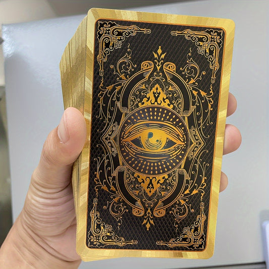 Golden Foil Tarot Cards in Spanish & English - 4.8" x 2.83" Deck with Guidebook for Beginners, Durable Plastic Divination Game