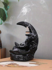 Handcrafted Resin Moon Backflow Incense Burner with Waterfall Feature - Includes Aromatherapy Cones for Yoga & Home Decor, Perfect for Halloween, Christmas, Easter, Thanksgiving