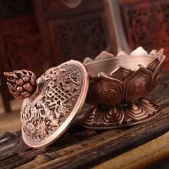 1pc Red Bronze Lotus Incense Burner, Mini Sandalwood Aromatherapy Stove, Suitable For Office, Camping, Garden, Patio, Candlelight Dinner Home Decor