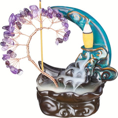 1pc Ceramic Home Incense Burner Ornament, Crystal Lucky Tree Shake Money Tree Backflow Incense Burner, Home Decor