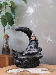 Handcrafted Resin Moon Backflow Incense Burner with Waterfall Feature - Includes Aromatherapy Cones for Yoga & Home Decor, Perfect for Halloween, Christmas, Easter, Thanksgiving