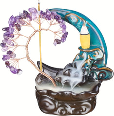 1pc Ceramic Home Incense Burner Ornament, Crystal Lucky Tree Shake Money Tree Backflow Incense Burner, Home Decor