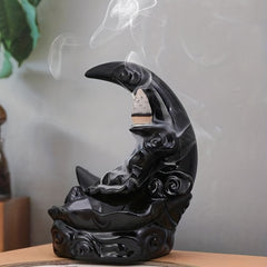 Handcrafted Resin Moon Backflow Incense Burner with Waterfall Feature - Includes Aromatherapy Cones for Yoga & Home Decor, Perfect for Halloween, Christmas, Easter, Thanksgiving