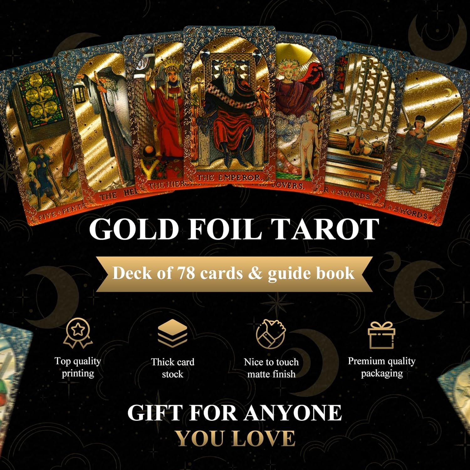 78 Gold Foil Tarot Deck with Gift Box,Original Design Rider Waite Tarot Cards Wi