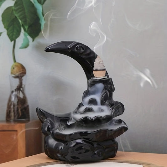 Handcrafted Resin Moon Backflow Incense Burner with Waterfall Feature - Includes Aromatherapy Cones for Yoga & Home Decor, Perfect for Halloween, Christmas, Easter, Thanksgiving