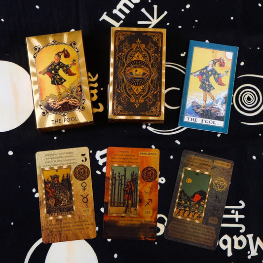 Luxurious Golden Foil Tarot Deck Bilingual Spanish & English Guidebook