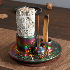 1pc Candle Holder, Electroplated Color Incense Burner Holder Ceramic Burner, Palo Santo Holder, Sage Holder For Burning, Incense Holder For Sticks, Multifunctional Aromatherapy Burner Incense Burner