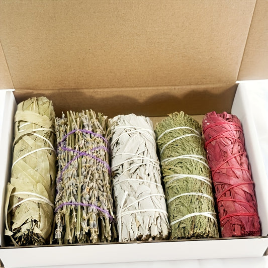 Sage Aromatherapy Cleansing Kit, Contains White Sage, Cedarwood, Dragon's Blood Sage, Eucalyptus And Lavender Incense Sticks, Combination Gift Set For Spiritual Aromatherapy Energy Cleansing, Meet Different Needs