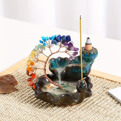 A Ceramic Incense Burner with 7 Flowing Water Crystal Money Trees, Suitable for Yoga Meditation And Home Decoration.