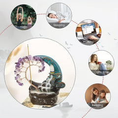 1pc Ceramic Home Incense Burner Ornament, Crystal Lucky Tree Shake Money Tree Backflow Incense Burner, Home Decor