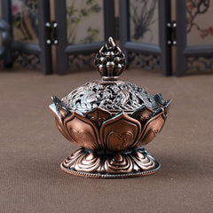 1pc Red Bronze Lotus Incense Burner, Mini Sandalwood Aromatherapy Stove, Suitable For Office, Camping, Garden, Patio, Candlelight Dinner Home Decor