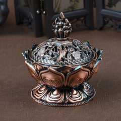 1pc Red Bronze Lotus Incense Burner, Mini Sandalwood Aromatherapy Stove, Suitable For Office, Camping, Garden, Patio, Candlelight Dinner Home Decor