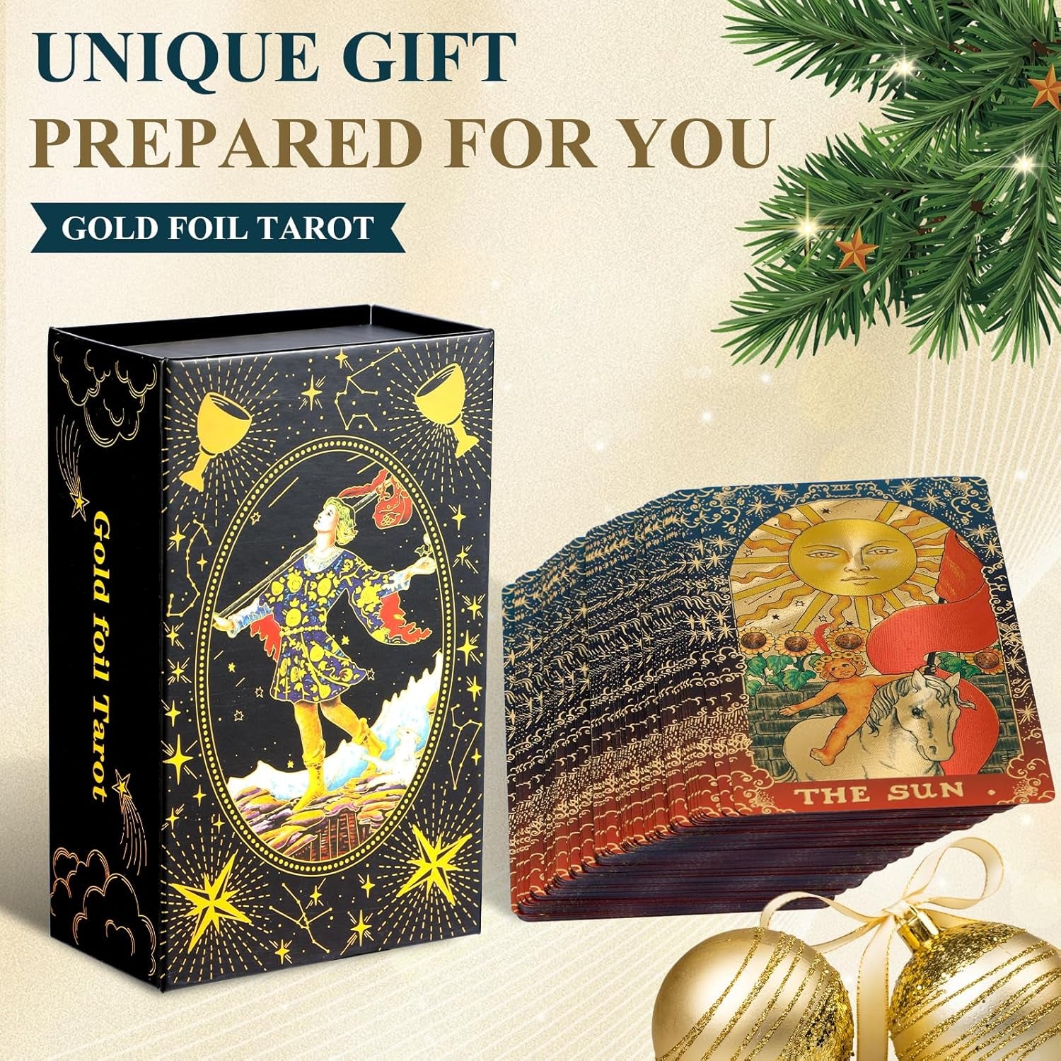 78 Gold Foil Tarot Deck with Gift Box,Original Design Rider Waite Tarot Cards Wi
