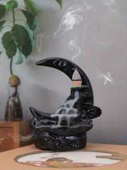 Handcrafted Resin Moon Backflow Incense Burner with Waterfall Feature - Includes Aromatherapy Cones for Yoga & Home Decor, Perfect for Halloween, Christmas, Easter, Thanksgiving