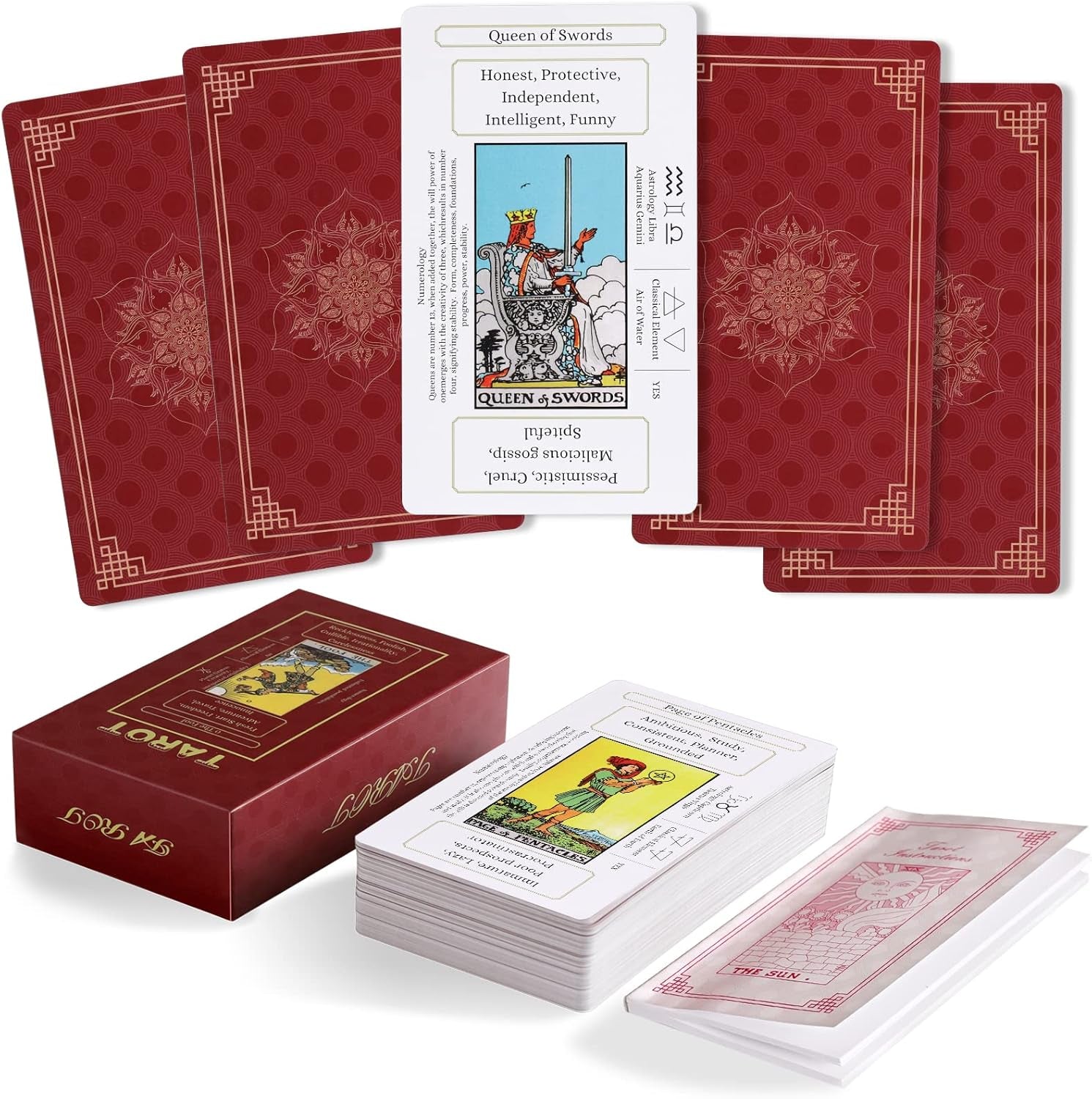 Erbacan Beginner Tarot Cards Deck with Meanings on Them-Tarrot Deck with Guidebo