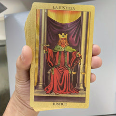 Golden Foil Tarot Cards in Spanish & English - 4.8" x 2.83" Deck with Guidebook for Beginners, Durable Plastic Divination Game